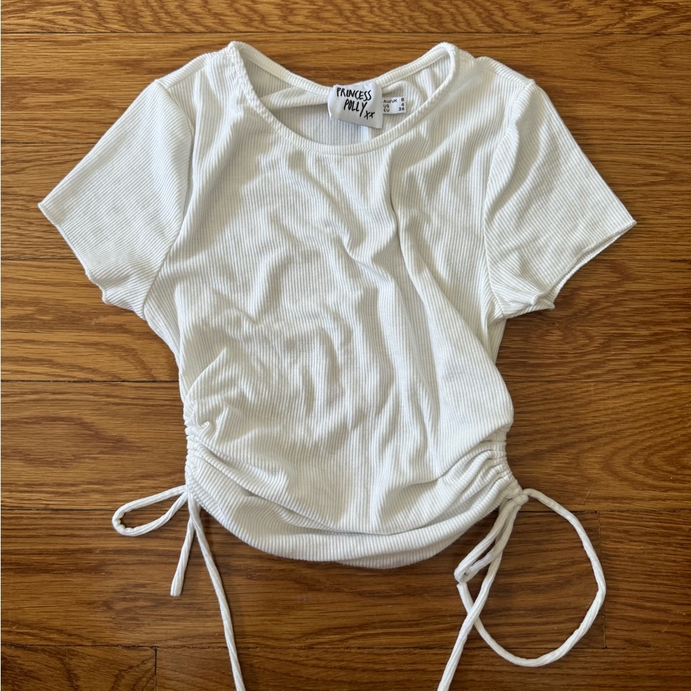 Princess Polly white crop top T-shirt with side strings